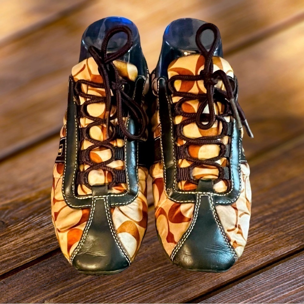 Coach Kirby Sateen Tennis Sneakers Shoes Signature Brown and Tan Size 6